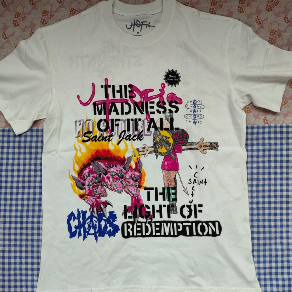 Saint Jack White Graphic Short Sleeve Tee with Colorful Street Print